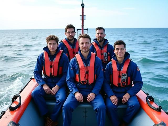 Foto del equipo de la tripulación certificada en primeros auxilios y rescate marino